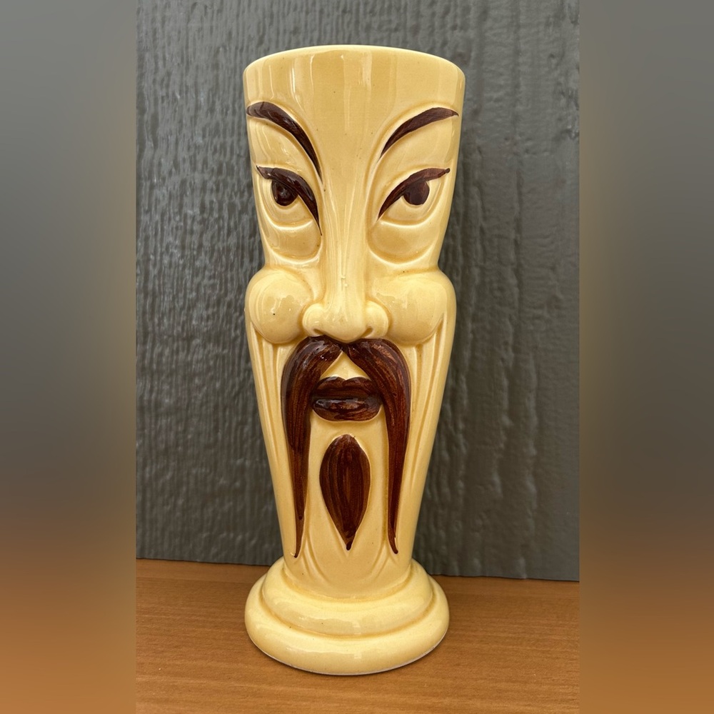Vintage Orchids of Hawaii ceramic Vase Mug Tumbler, Fu Manchu style face, Japan